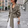 Women's Green Tie-Waist Long Sleeve Jacket
