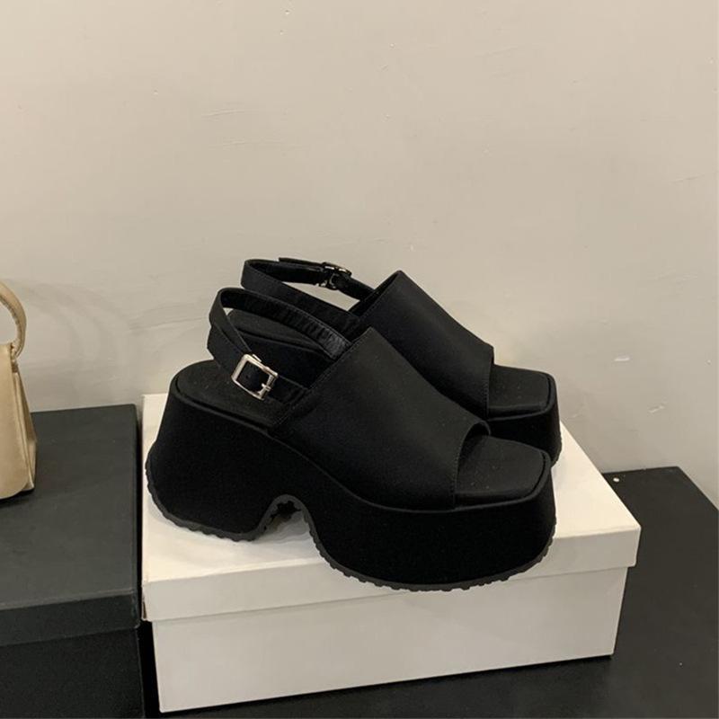 

JX модные сандалии на толстой подошве и толстом каблуке, женские летние новые сандалии с ремешком на щиколотке, квадратным носком и высоким каблуком 40 чёрный