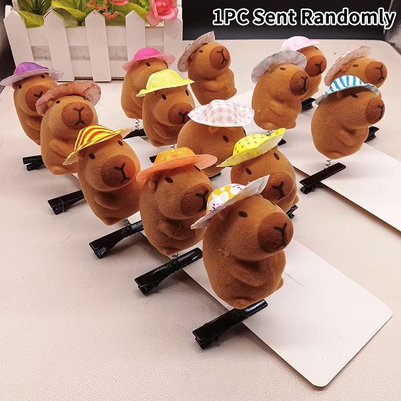 1 szt. Kreskówkowy Dziecięcy Klips do Włosów 3D Kapibara Pluszowa Spinka do Włosów DIY Kokarda Okulary Kapelusz Róża Projekt Kapibara Kaczy Dziób Akcesoria