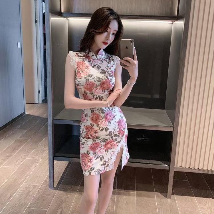 Chic Lace Patchwork Cheongsam Slit Dress - Women's Summer Slim Fit Skirt