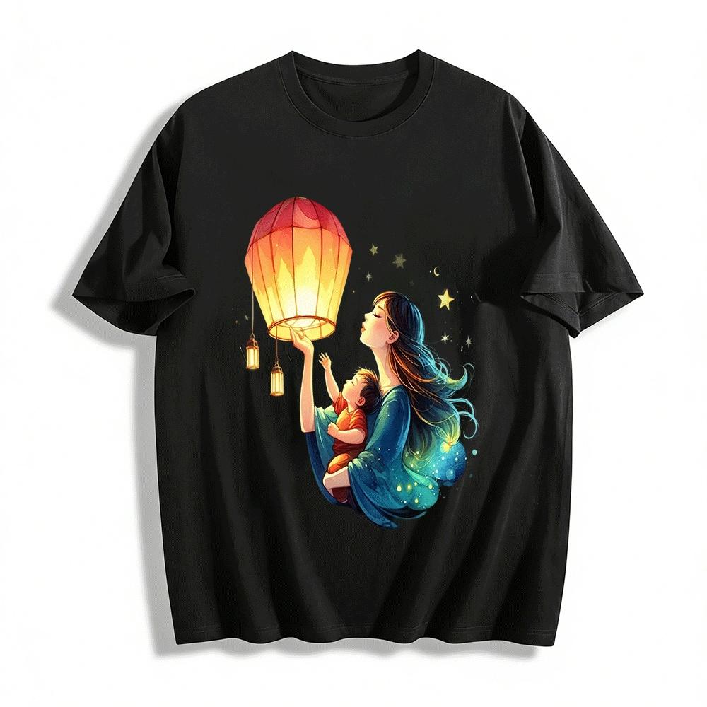 Mother And Child Sky Lantern Wish Parent-child Wear Warm Family Top Pure cotton T-shirt XXS