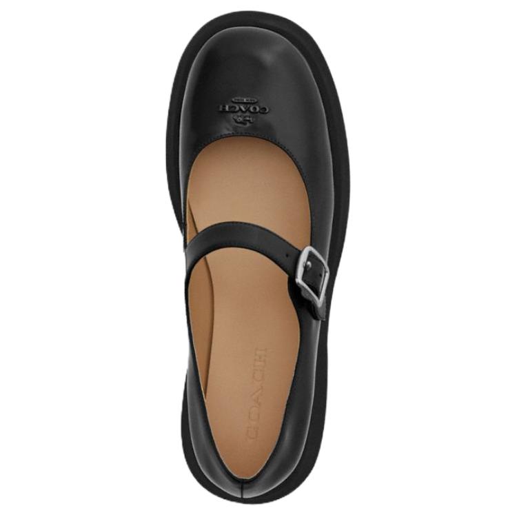 Coach Vickie Leather Round Toe Buckle Platform Mary Jane Shoes 5cm Women Shoes Black CZ162-BLK