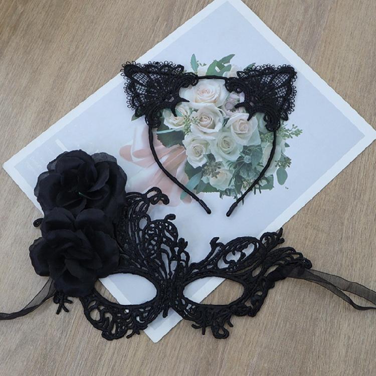 Lightweight Theater Mask and Whimsical Animal Ear Hairband Set Anime Cosplay Accessories for Halloween Costumes
