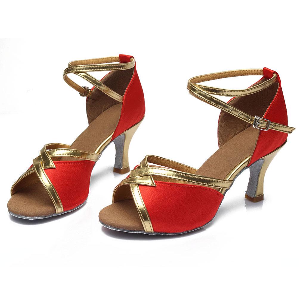Women's Latin Dance Shoes Satin Soft Tango Salsa Modern Ballroom Dancing Shoes Heeled 7CM