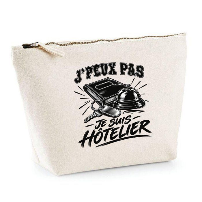 Trousse de toilette - PLANETEE - J'peux pas je suis Hôtelier - Beige 100% coton - 3 L - Zip métal