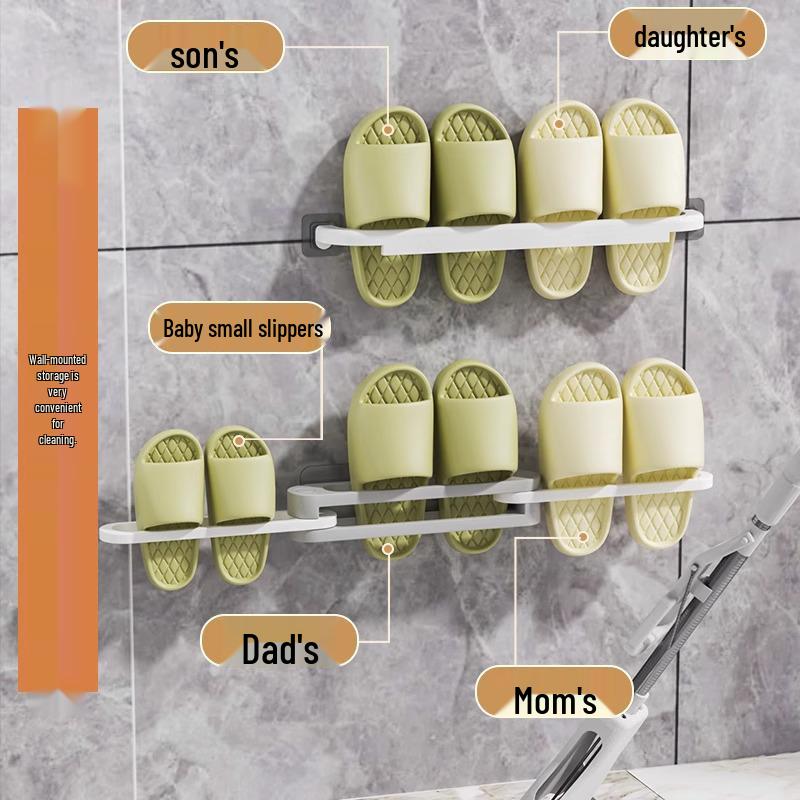 Non-Punch Wall-Mounted Bathroom Slipper Rack: Space-Saving Behind-Door Solution