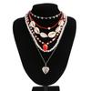 Multi-layered Sweet Strawberry Pendant Necklace Y2K Clavicle Chain Imitation Pearl Beaded Shell Necklace Heart Wed Accessories