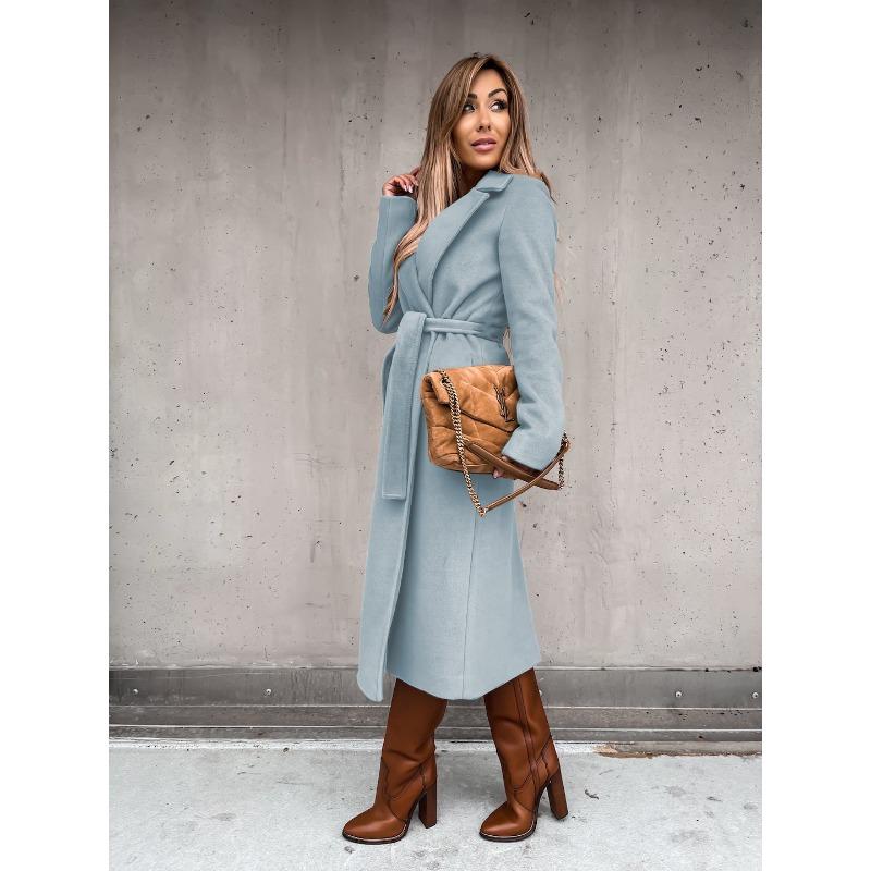 YYFS Women's Fashion Casual Solid Color Print Autumn Winter Long Sleeve POLO Neck Jackets & Coats