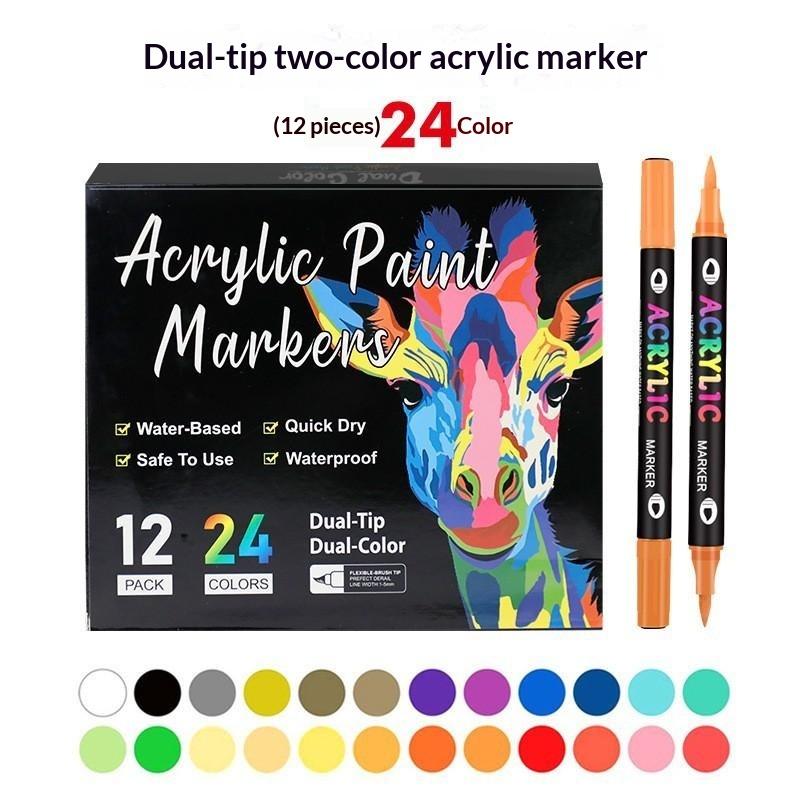 24/48 Colors Dual Tip Acrylic Paint Marker Pen Double Color High Saturation Paint Pen For Kids Student Diy Graffiti Art Drawing