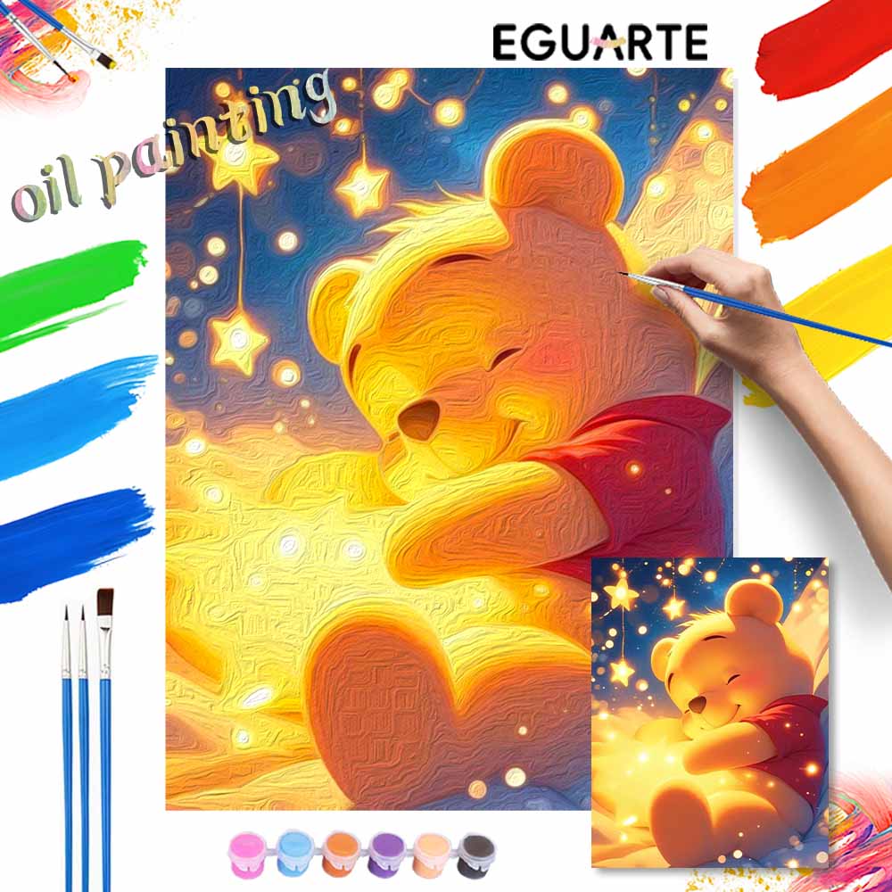 Disney oil painting Winnie the Pooh star light art handmade diy painting home decoration gift