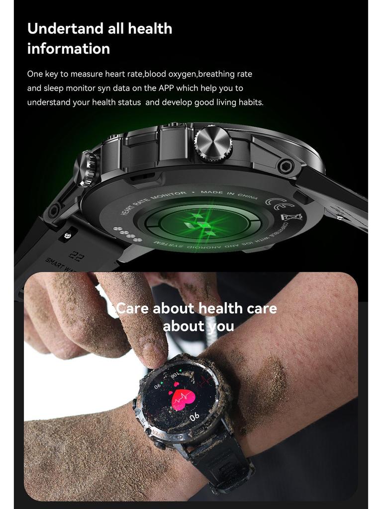 K52 Smartwatch with Bluetooth Calling, Music, Sports Pedometer, Weather Display, Message Alerts, and Multifunctional Features.