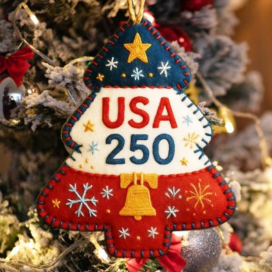 Yousheng Handmade Felt Christmas Tree Ornament Us 250th Anniversary Felt Ornament Embroidery Xmas Tree Decoration