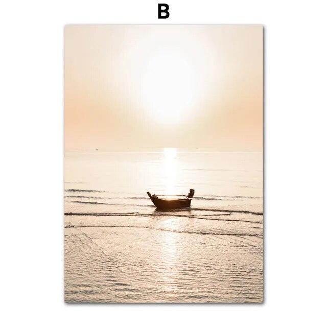 Boho Natural Landscape Lake Wave Palm Mural NordicPosters Wall Art Canvas Painting And Prints Pictures For Living Room Decor