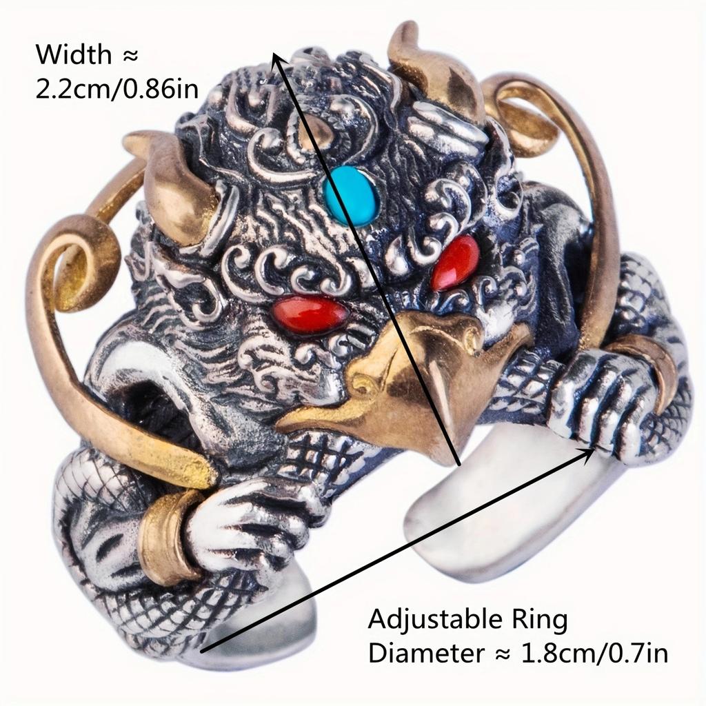 1PC Soul Level! Stunning and invincible! Golden-winged Dapeng Bird Ring Handmade Thai Silver Opening Adjustable Ring Ring
