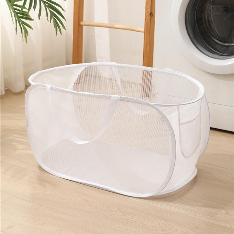 Foldable Mesh Laundry Hamper: Washable, Multifunctional Storage Basket for Clothes and Bathroom.