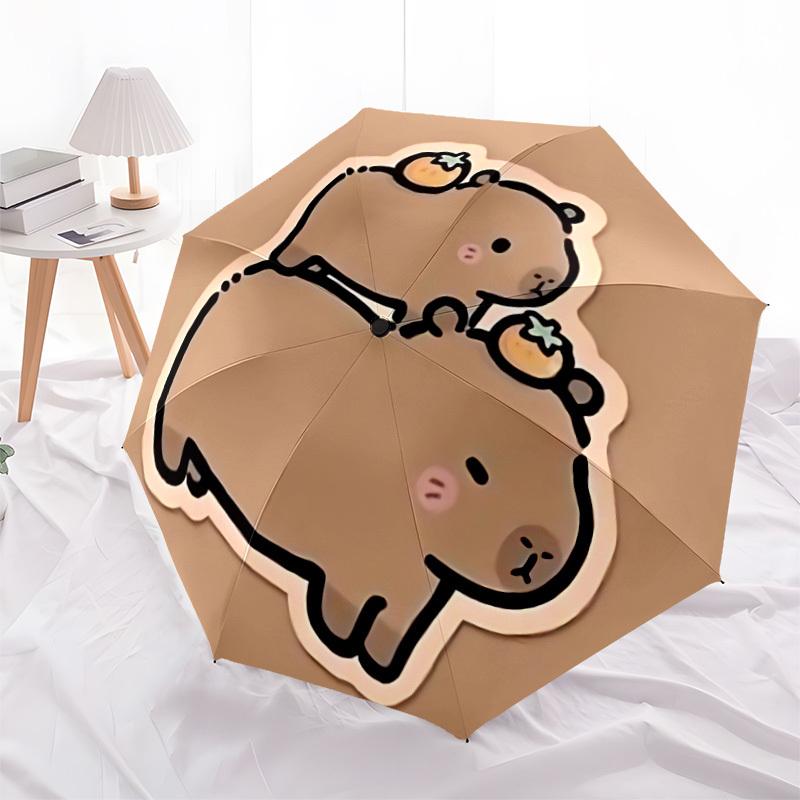 1pc Capybara Friends Automatic Folding Umbrella   Compact 8 Rib Design, Durable Iron Frame for Travel, Outdoor,  a0920100