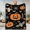 1pc Halloween-Themed Orange Pumpkin And Bat Printed Blanket, Autumn Thanksgiving Christmas Nap Mat, Suitable for Living Room, Bedroom, Study, Office, 