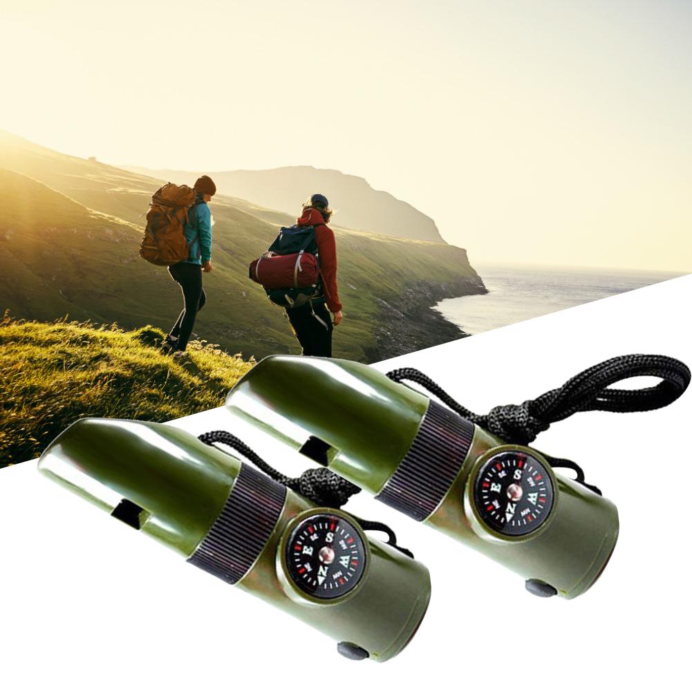 

2Pcs Outdoor Multifunction Survival Whistle Supply with Nylon Rope Thermometer Compass