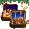 Miniature Figurine Gifts Hanukkah Menorah Diorama Tin Box, Pocket Scene Set with Figurines And Holiday Decorations Menorah, Mini Nativity In A Box for