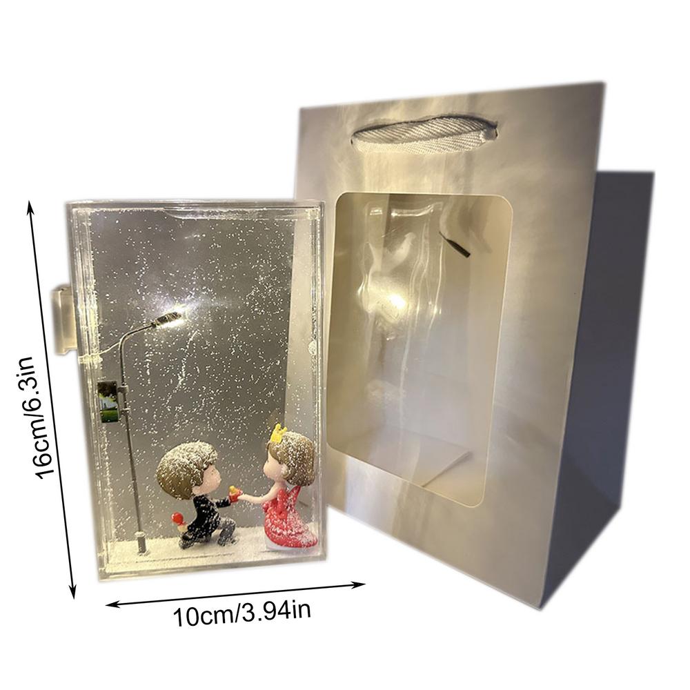 Snowy Night Street Lamp Christmas Lights Decorative Nightlight Holiday Night Lights Snow Scene Couple Landscape Handmade Desk