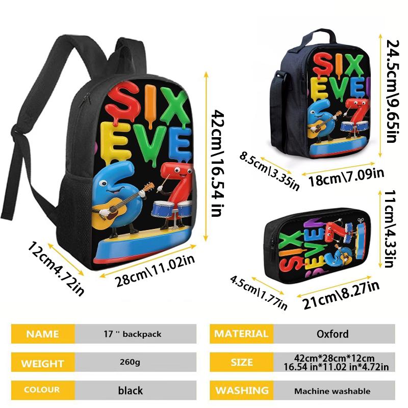 3PCS Numbered 6&7 Pattern Backpack Set | The Perfect Choice for School & Travel