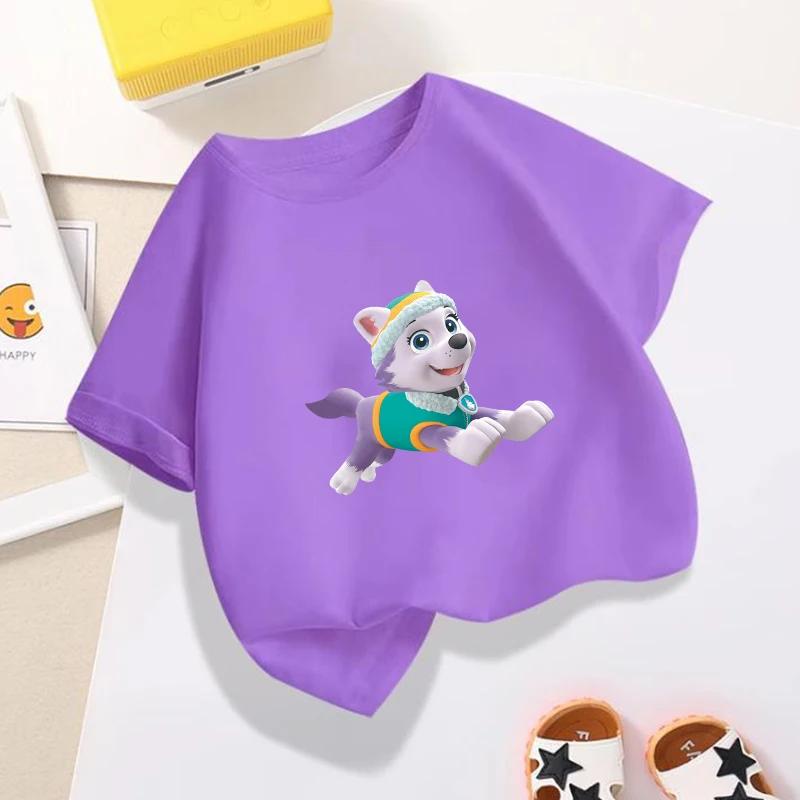 Summer Baby Clothes Cartoon Dog Print Children's Short Sleeve T-Shirt Cute Birthday Gift Paw Patrol Boys and Girls T-Shirt Purple