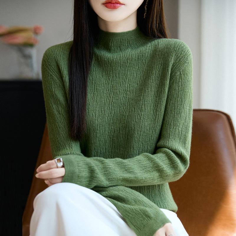 Half Turtleneck Knitted Sweater for Women In Autumn and Winter Solid Color Paired with Long-sleeved Pullover Top