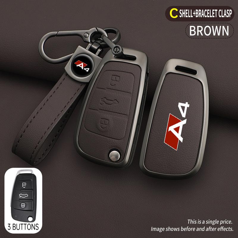 Zinc Alloy Leather Car Remote Key Cover Case for A4 b6 b7 b8 b9 Protection Shell Fob Keychain Keyless Interior Accessories