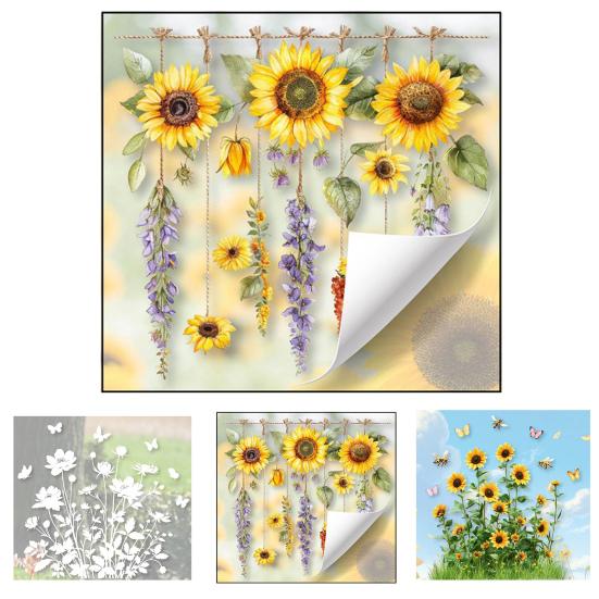 Glasaufkleber Wasserdicht PVC Doppelseitiges Design Sonnenblumenmuster Fensteraufkleber Glastüren Fenster Heimdekoration