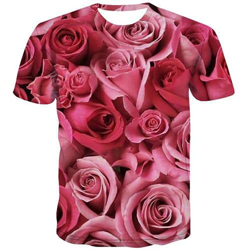 Rose Flower T-Shirts Floral 3D Print Men Women Hip Hop O-Neck Short Sleeve T Shirt Oversized Harajuku Y2k Tops Tees Kid Clothing