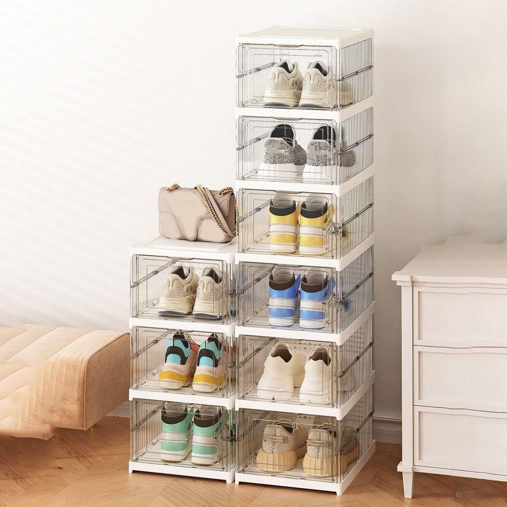 Simple Plastic Multi Layer Shoe Box Transparent Stackable Foldable Shoe Box with Lid Dustproof Shoe Cabinet Dormitory