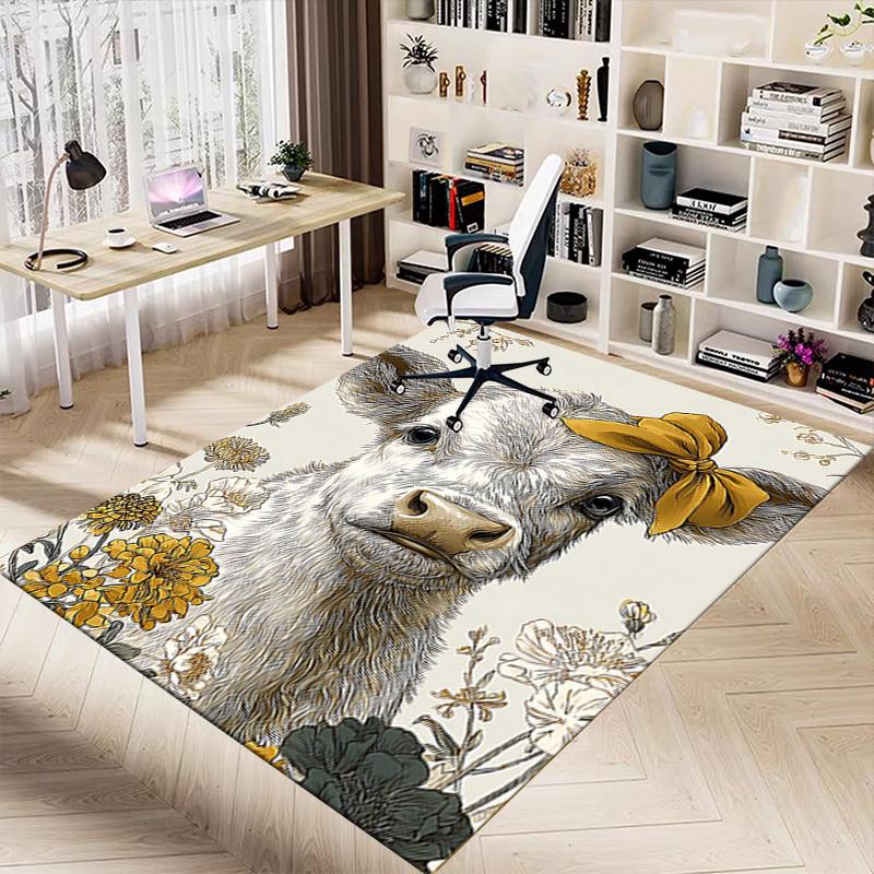 1PC Cow Floral Extra Large Non Slip Floor carpet, Office, family, bedroom Large Area Rug Indoor Rugs, Vibrant Colors