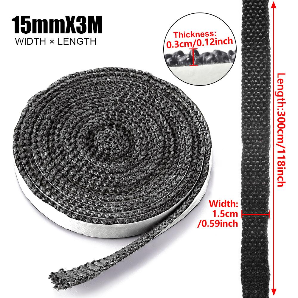 10/15mm Fireplace Sealing Rope Wood Burning Stove Door Self-Adhesive Fiberglass Sealing Cord Replacement  Black Gasket Tape