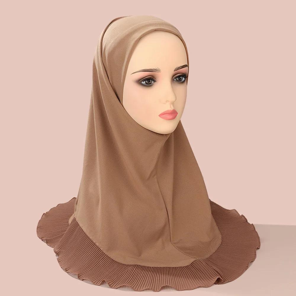 Muslim Women One Piece Amira Hijab Middle Eastern Turban Ruffles Headscarf Ethnic Pullover Headscarf Malay Full Cover Hat Mujer