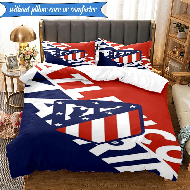 3PCS Atletico Football Club Printed Soft Bedding Set,Including 1pc Duvet Cover And 2pcs Pillowcases Perfect for Bedroom, Dormitory, Fan gift