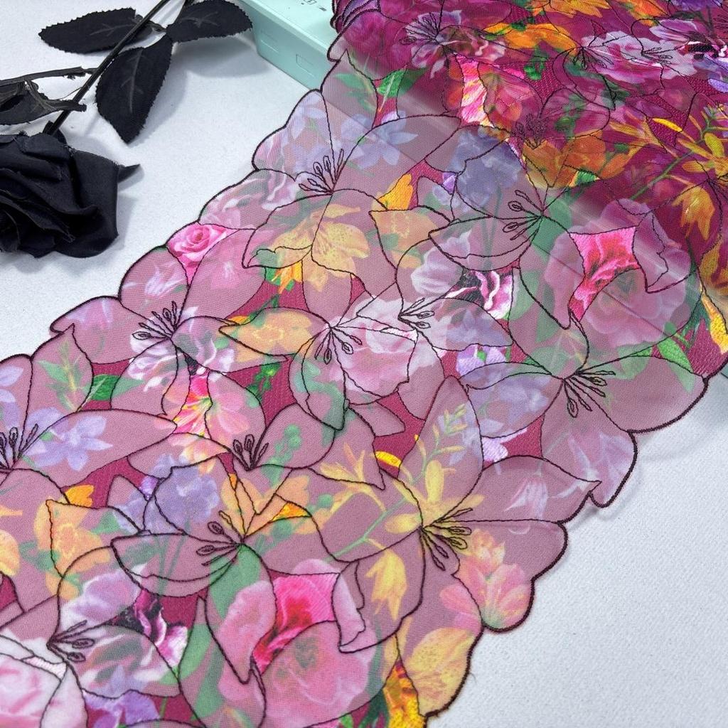 1m x 20.5cm Printed Embroidery Tulle Lace, Multicolored Embroidered Net Sewing Fabric Lace for Dress, Lingerie, Bra, Underwear, Garment