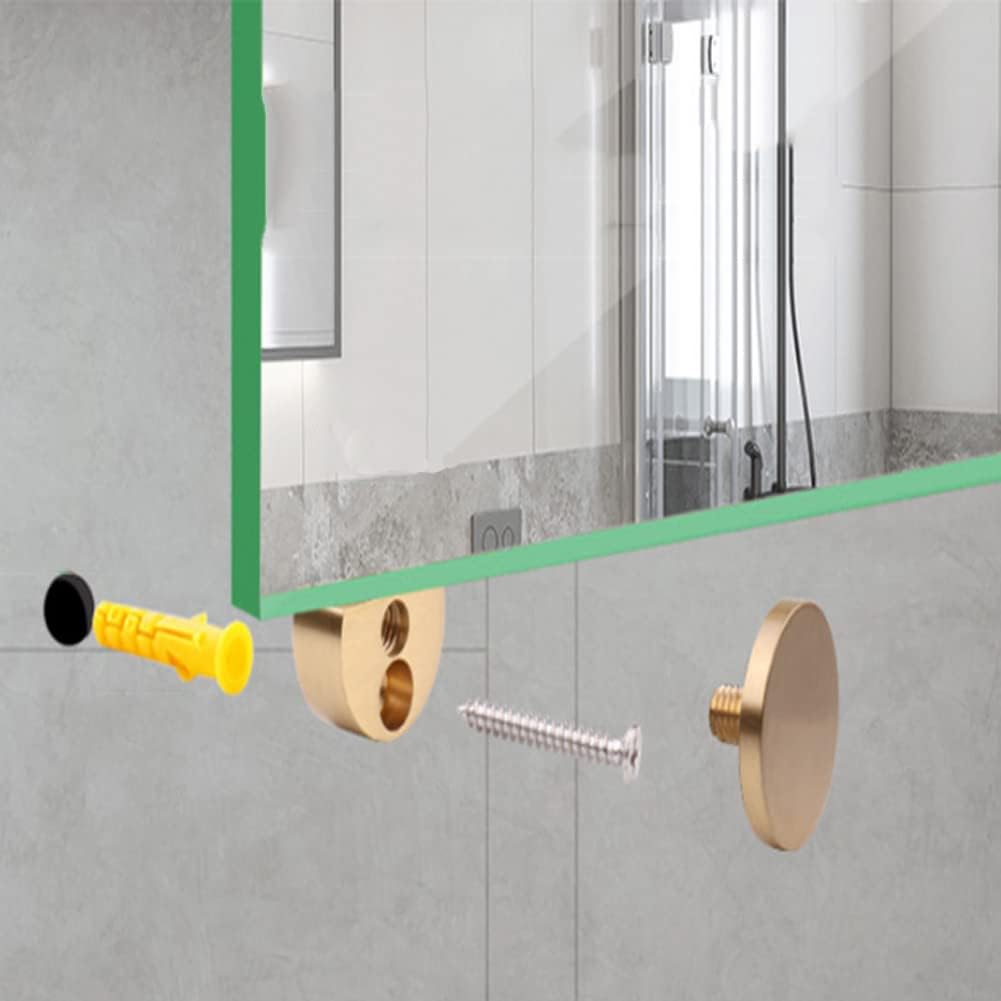 Ackron Mirror Brackets, 4Pcs Aluminum Wall Mount, Gold, 5-11mm Thick Glass, Round Shape