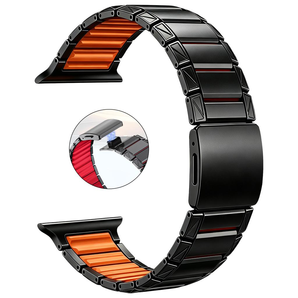 Magnetic Clasp Watchbands Silicone + Titanium Band for Apple Watch Ultra 3 2 49mm Bracelet fot Series 11 10 9 8 7 6 & SE Straps