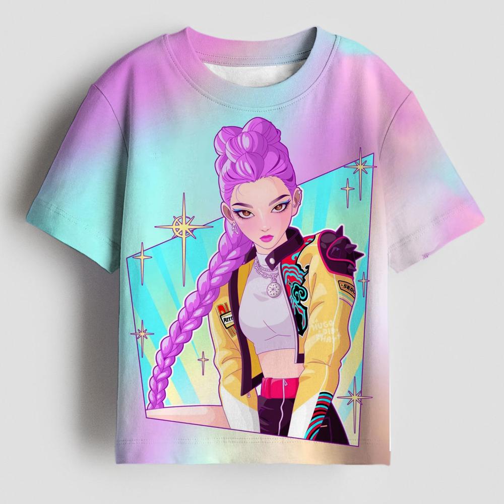 Top female group K-POP series girls T-shirt, KPOP Demon Hunters girls sweatshirt, 3-14Y children's cartoon T-shirt