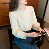 Korean Style Spring Autumn Women Elegant Lace Blouse O Neck Loose Hollow Out Blouse Long Sleeve Feminine Ladies' Blouse