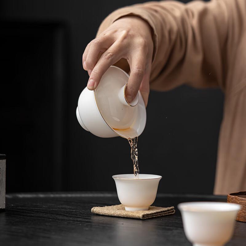 Mutton Fat Jade Gilded Ceramic Gaiwan Kung Fu Tea Set