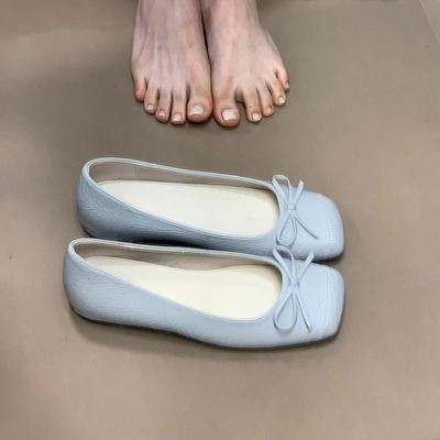 Modische Einzelne Schuhe Damen Neu Frühling und Sommer Quadratische Zehenpartie Flacher Ausschnitt Schleife Weiche Sohle Rutschfest Verschleißfest Flache Schuhe