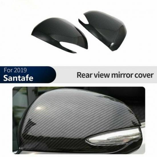 2X Carbon Fiber Rearview Side Mirror Cover Trim For Hyundai Santa Fe 2019-2021