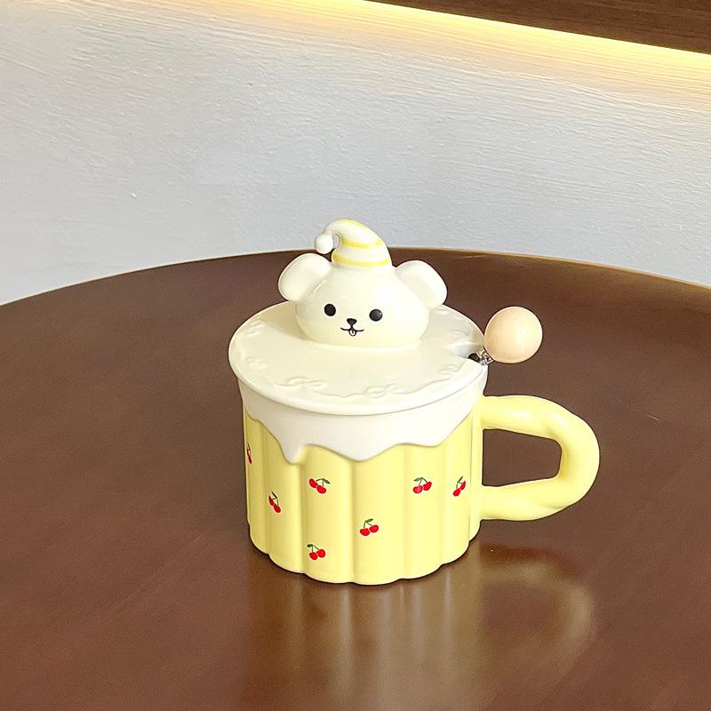 Cute girl high value bear mug office ceramic mug with lid birthday gift home couple cup