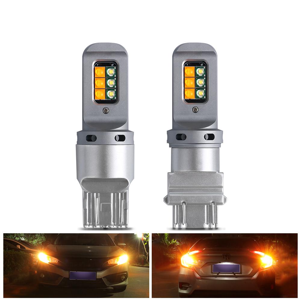 Led 1157 BAY15D T25 3157 T20 7443 With 2 in 1 Car Led Light Bulb Canbus Turn Signal DRL For Car Two-Colors Lamp White Yellow 12V