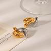 Gold and Silver Color-block Stainless Steel Earrings, Twisted Stud Design, Fashionable and Unique Titanium Steel Ear Jewelry