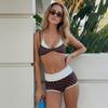 Amerikaans Pittig Meisje Stippen Bikini Set: Color Block, Vetersluiting Halter, Lage Shorts
