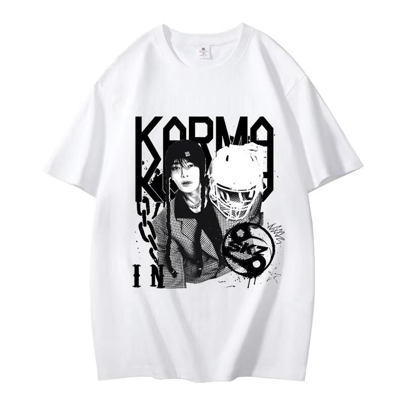 

KPOP The 4th Album KARMA T Shirt CHANGBIN HYUNJIN FELIX Korean Fashion Summer Cotton Hip Hop Tee Shirt Harajuku Tops Streetwear S