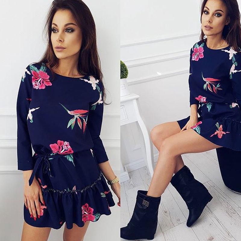 

Long Women Fashion Sleeve Bodycon Casual Party Evening Cocktail Mini Dress XL（Tag XL=US M） синий