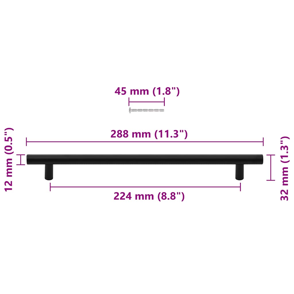 Furniture Handles 5 pcs Black 224 mm Stainless Steel